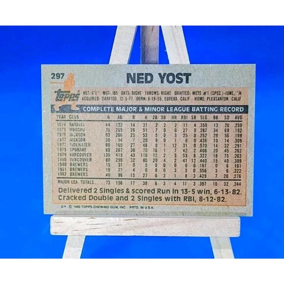 1983 Topps #297 Ned Yost * Catcher * Milwaukee Brewers * EX-MT * - Picture 3 of 3